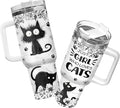 34HD Funny Black Cat Tumbler with Handle and Straw, 40oz Stainless Steel Vacuum Insulated Kitty Coffee Mug, Cat Lover Gifts for Women Birthday Mothers Day Halloween Christmas