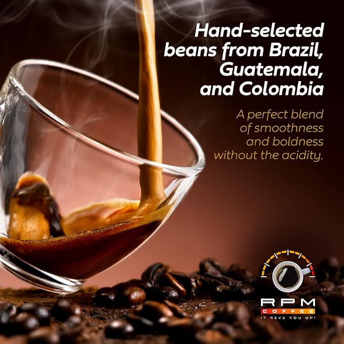 1LB RPM Grand Prix Premium Coffee, Standard Caffeine - Supercharged Flavor, Medium-Dark Roast, 100% Arabica Beans, Low Acidity