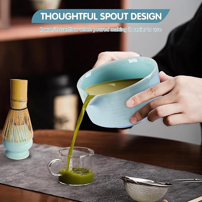 Matcha Whisk Set, Matcha Bowl, Matcha Whisk,Chasen Holder, Sieve, 2 Spoons, 6-Piece Set of Matcha Making Tools for Matcha Lovers and Traditional Tea Art Gift Box(Green)