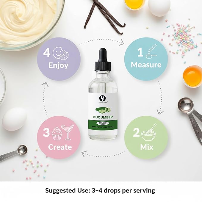 Dolce Flav Natural Cucumber Extract – 2 Ounce Water-Soluble Kosher, Sugar-Free, Concentrated Birthday Cake Flavor for Frosting, Cupcakes & Ice Cream, Includes Measured Dropper