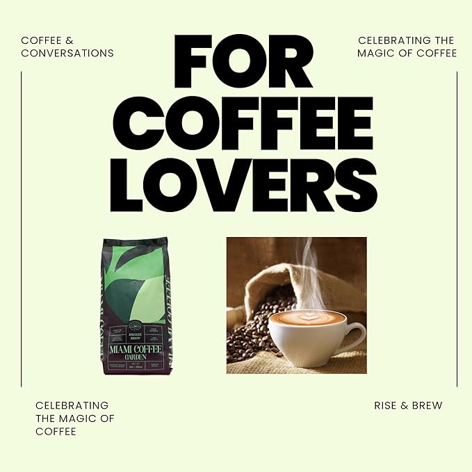 Miami Coffee Garden Breeze Brew, Brazilian Premium Coffee, Rich and Balanced, 100% Arabica Beans, Low Acid, Finest Regions in Brazil, Whole Coffee Beans, 2 Lb Bag
