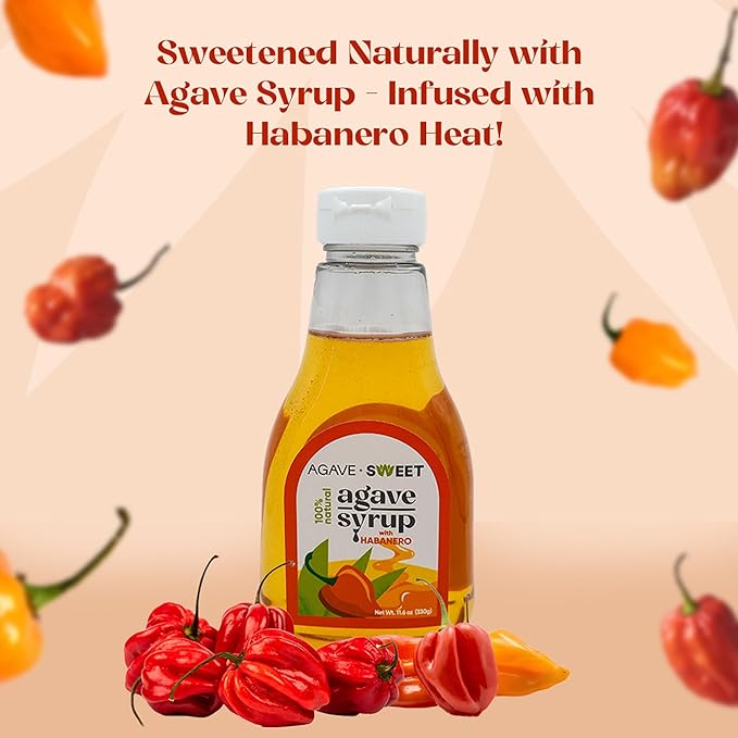 Agave Sweet – Habanero Infused Agave Syrup | Spicy-Sweet Habanero Syrup for Mixology & Cooking | 11.64 oz plastic bottle