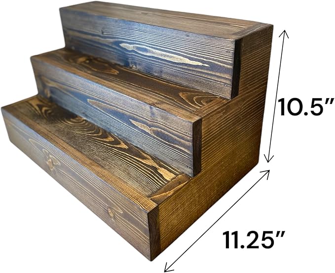 Handmade Tiered Display Shelving - Three Tier Bar Display - Bar Organizer - Liquor Bottle Display (36" with Back, Dark Walnut)