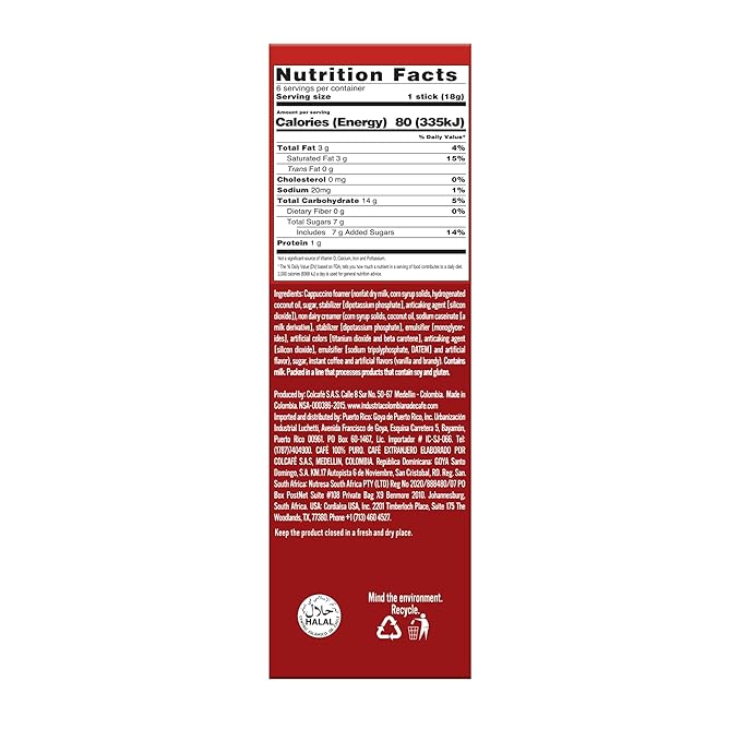 Colcafe Instant Classic Cappuccino, 6 sticks per pack, Pack of 2