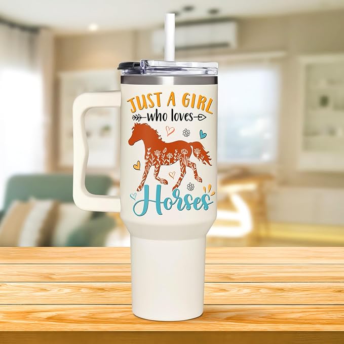 Horse Gifts For Girls - Horse Gifts for Women - Christmas, Mothers Day, Birthday Gift For Horses Lovers - Horses Riding Lover Gift - 40Oz Tumbler With Handle & Straw
