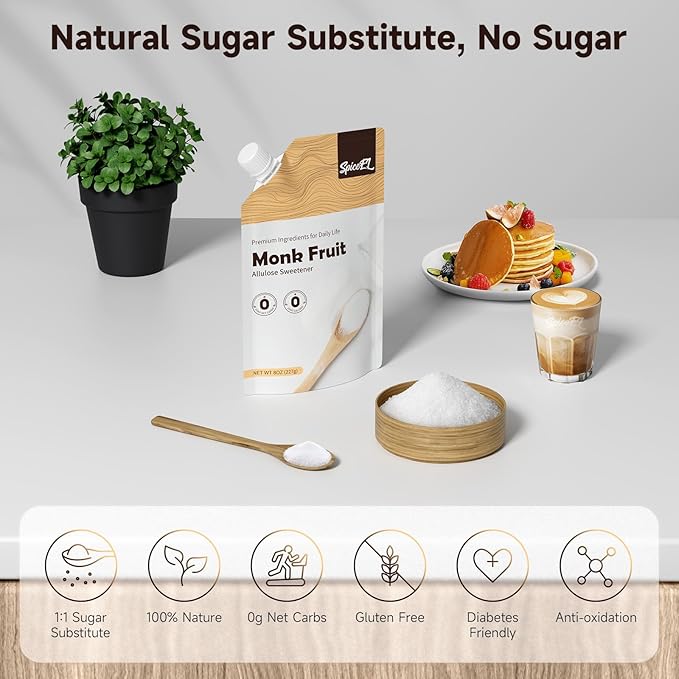 SPICEEL Pure Monk Fruit & Allulose Sweetener | Zero Calorie, Keto, Vegan Sugar Substitute | Erythritol-Free for Baking, Coffee & Tea | 1lb