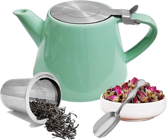 loose tea pot, Ceramic teapot with infuser, 19oz Tea pot for loose leaf tea, Suitable for 2-3 people to brew tea or coffee (azure)