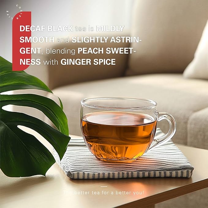 WT WEETEE Decaf Ginger Peach Black Tea Bags 50 Counts, Made of Decaffeinated Black Tea, Ginger & Natural Peach Flavor, Flavored Fruit Tea Bags