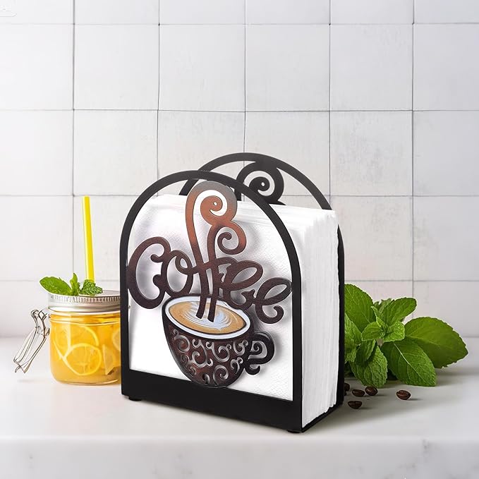 Coffee Paper Towel Holder Napkin Holder Tabletop Tissue Stand Countertop Decor for Kitchen Rustic Farmhouse Napkin Accessories Country Decor