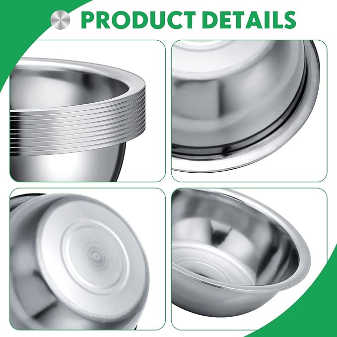 Pinkunn 12 Pcs Stainless Steel Mixing Bowls, Nesting Metal Salad Prep Bowls Bulk Reusable Baking Food Container Large Medium Small for Kitchen Hotel Restaurant Cooking, Silver (12.6 x 4.25 Inch)