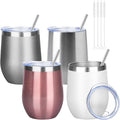 12oz/4 Pack Wine Tumbler Glasses with Lid Stemless Double Wall Vacuum Stainless Steel Travel Tumbler Keeping Cold & Hot for Wine,Coffee,Cocktails,Drinks-Family and Gifts (Multi color-3)