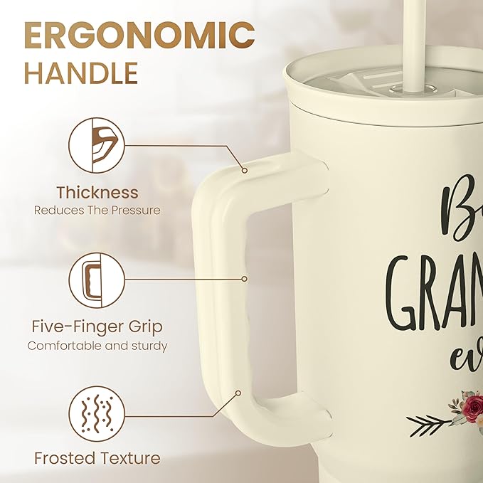 Grandma Tumbler with Handle 40oz, Grandmother Gifts from Granddaughter Grandson, Stainless Steel Tumblers Coffee Travel Cup, Gifts for Nana Mimi Grandmom on Birthday Christmas Mothers Day Valentines
