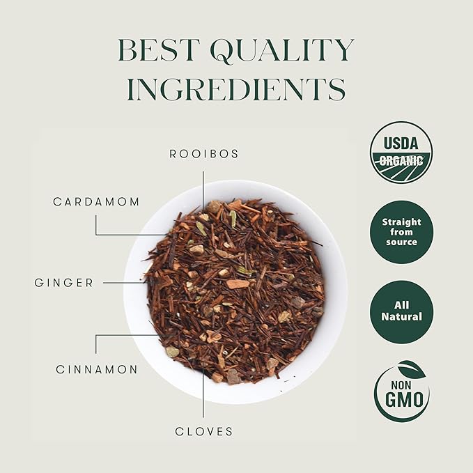 Luxmi Estates Rooibos Chai Organic Rooibos Tea with Spices (50 Tea Bags) Caffeine Free Tea Bags For Relaxing, Calming, and Stress Relief, With Certified Organic Rooibos Tea