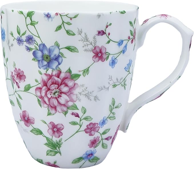 14oz Bone China Coffee Mug Floral Bone Mug Cute Coffee Mug Teacup for Women Mom Friend (Autumn floral)