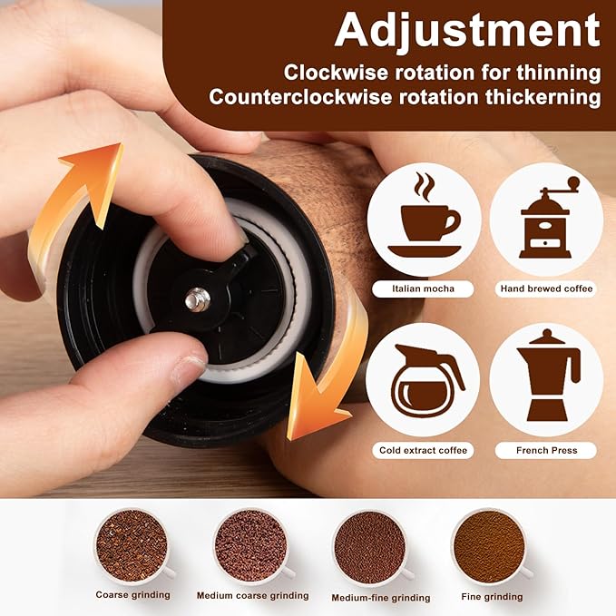Manual Coffee Grinder - Stainless Steel Hand Crank Burr Coffee Mill for Espresso, French Press, Pour Over - Portable Coffee Bean Grinder for Home, Camping, Travel