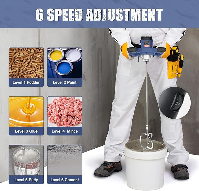 IMAYCC Handheld Cement Mixer, Portable Concrete Mixer,110V 6 Speed Mixing Drill, 2100W Drill Mixer for mud,Motar,Paint, Grout, Plaster,Thinset etc.