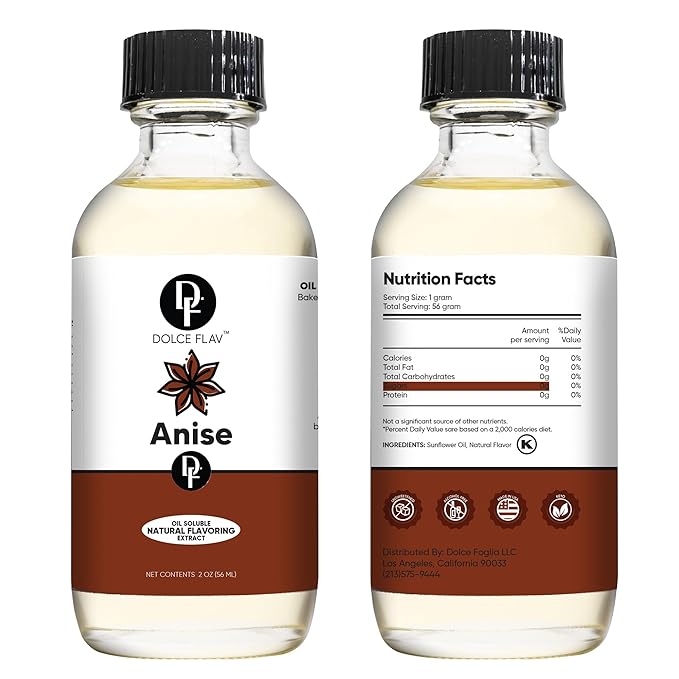 Dolce Flav Star Anise Extract – 2 Ounce Oil-Soluble Kosher, Sugar-Free, Concentrated Licorice Anise Flavoring for Baking, Cookies & Liqueurs, Includes Measured Dropper.