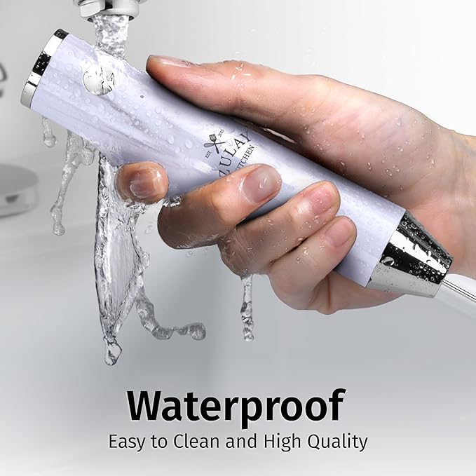 Zulay Kitchen Lux Electric Milk Frother Rechargeable Handheld - Powerful 2-Speed Motor, Waterproof, 2000mAh Battery - Drink Mixer for Latte, Cappuccino, Matcha & Protein Powder - White Marble