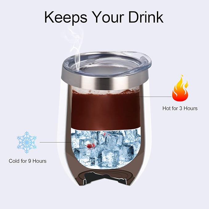 6 Pack Stainless Steel Wine Tumblers, 12Oz Insulated Wine Tumbler, Double Wall Insulated Wine Glass, Stainless Steel Stemless Wine Cups with Lids for Coffee, Wine, Cocktails, Champaign, White