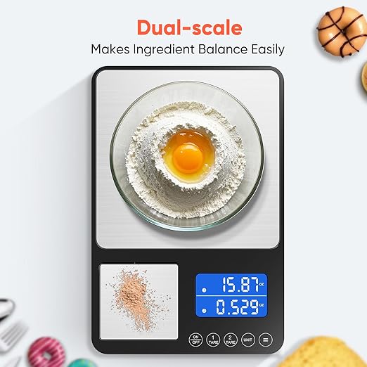 0.001 oz / 33 lb Dual Platform Kitchen Scale, Digital Food Scale with Two Precision Surfaces, LCD Display, 7 Units, Tare & Accumulation Functions – Perfect for Baking, Sourdough, and Cooking
