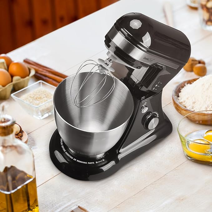 Geek Chef Electric Stand Mixer, 4.8QT 12 Speeds Tilt-head Food Mixer with Dough Hook, Whisk, Beater, Bowl, Rotary Knob for Home Kitchen Use, Black