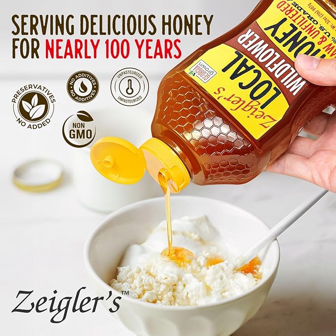 Zeigler's Wildflower Honey, 32 Oz – 100% Natural, Raw & Unfiltered, Georgia Grown Certified – Pure Southern Honey – Great for Tea, Baking, Yogurt, Toast