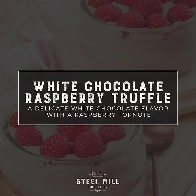 Steel Mill Coffee Co. White Chocolate Raspberry Truffle Flavored Coffee - 2 LB Ground, Medium Roast, 100% Arabica, Vegan, Gluten-Free, Sugar-Free