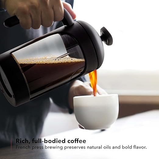 OVENTE French Press Coffee Maker 20 Ounce with Heat Resistant Borosilicate Glass & Stainless Steel 4-Level Filtration System, Portable Cold Brew Coffee Maker for Travel, Camping or Gift, Black FPB20B