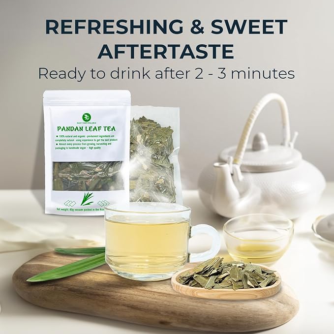 Natural Pandan Leaf Tea - 3 Oz Whole Leaves, Sweet & Fragrant, Re-Steep Vietnamese Herbal Detox Tea for Relax & Skin Effect, EnergySupport, Pandan Leaf for Food Coloring