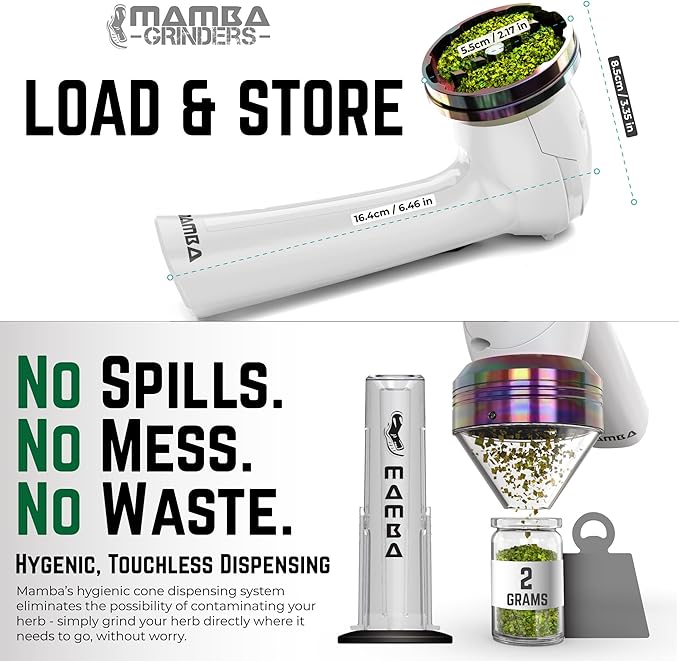 Mamba Grinders Electric Spice & Herb Grinder for the Kitchen. Easy to Use USB Rechargeable Grinder, 2g White