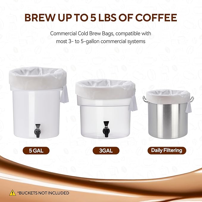 60PCS Commercial Cold Brew Coffee Bags with Drawstring, 20" X 20" Disposable Coffee Filters for 5 Gallon Buckets and Commercial Model Cold Brew Coffee Makers