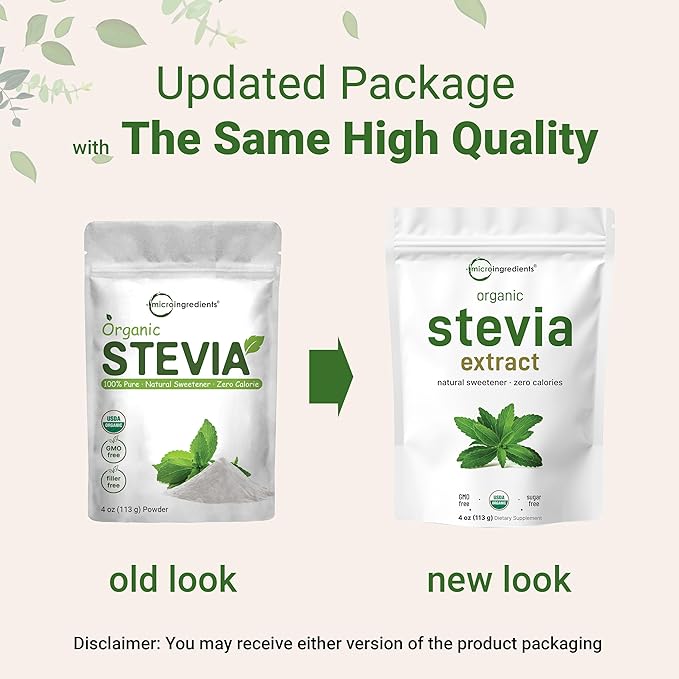 Pure Organic Stevia Powder, 4 Ounces, 706 Serving, Highest Grade Stevia Green Leaf Extract Reb-A, Reduced Bitter Aftertaste, 0 Calorie, Natural Sweetener, Sugar Alternative, Keto Friendly