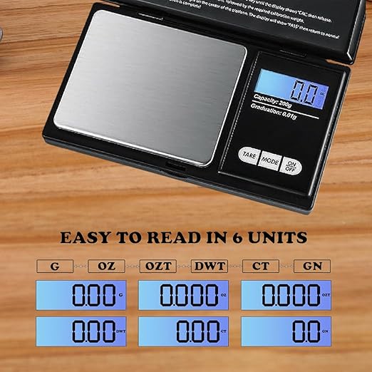 200g X 0.01g Digital Mini Pocket Scale, Weight Scale for Kitchen with Backlit LCD Display, Portable Travel Jewelry Herb Scale for Small Food
