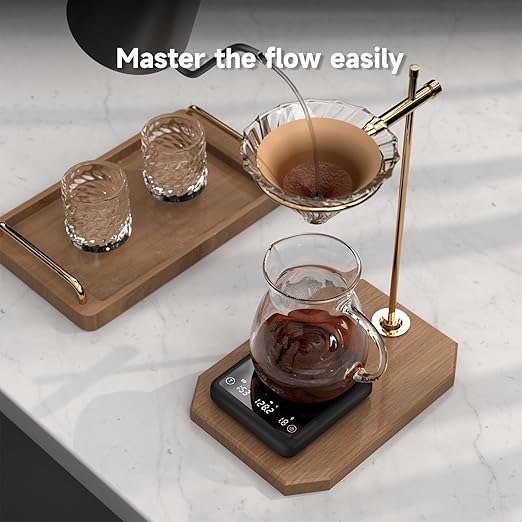 Rechargeable Mini Coffee Scale with Timer, 2kg/0.1g Accurate Scale for Espresso and Pour-Over Coffee, Portable Digital Kitchen Scale with Automatic Timing, LED Display, Silent Mode(Black)
