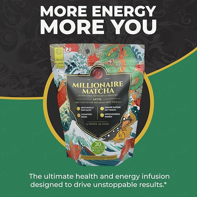 K* PAX Millionaire Matcha – Latte Powder for Focus & Mitochondrial Energy – Ceremonial Grade | Keto | Dairy-Free – 30 Servings