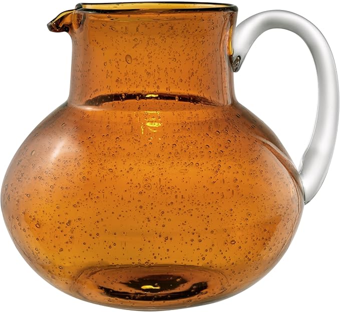 Artland Iris 90 Oz Handblown Glass Pitcher - Bubble Shape, Lead-Free - Versatile Drink Dispenser for Water, Juice, Cocktails - Enhanced Kitchen Decor, Dishwasher Safe (Amber)