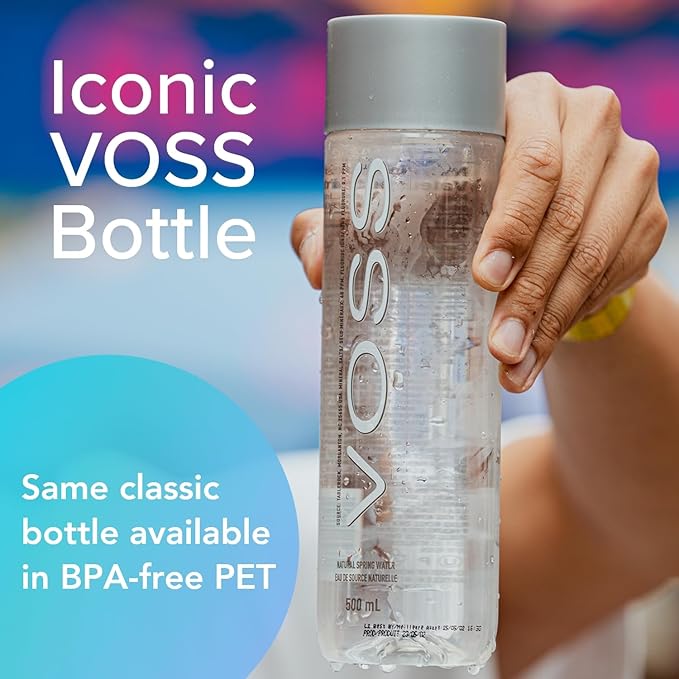 VOSS Premium Still Bottled Natural Water - BPA-Free - High Grade PET - Recyclable Plastic Bottles - Pure Drinking Water with Unique & Iconic Bottle Design - 12 Pack