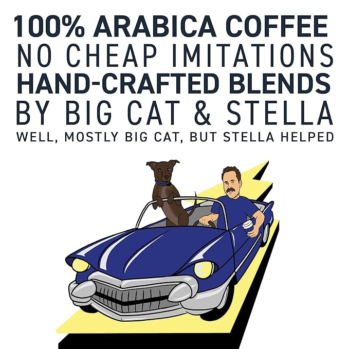 Stella Blue Whole Bean Coffee, Electric Avenue Blend, Dark Roast, Toffee Dark Chocolate, Smoky Notes, 100% Arabica Beans, Ethically Sourced from Central and South America, Smooth Balanced, 12oz Bag