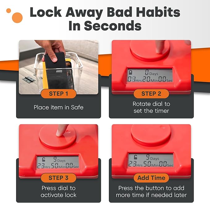 Kitchen Safe Time Locking Container, Cell Phone Jail, Medication Lock Box, Break Bad Habits, Quit Smoking, Stop Snacking, Gaming Addiction, Family Time (XL, Red Lid + 12.3” White Base)