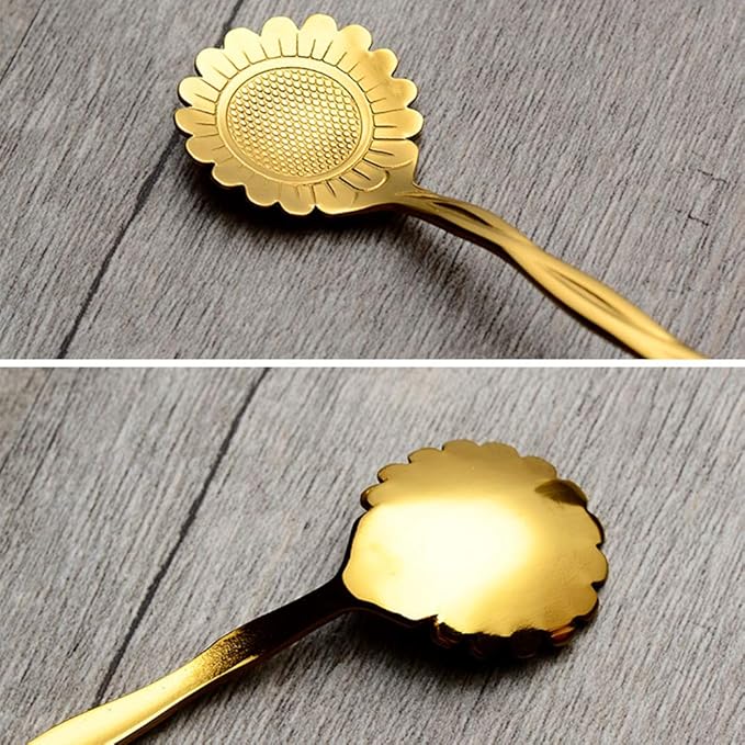 Stainless Steel Tableware Creative Flower Coffee, Sugar, Stir, Mix, Stir Bar, Tea, Cake, Sugar, Dessert Ice Cream Spoon Set of 8, Gold