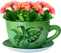 7.5" Ceramic Teacup Planter Pot with Saucer | Ideal for Succulents, Orchids, Herbs & Flowers | Indoor & Outdoor Use Green - Palm Leaves
