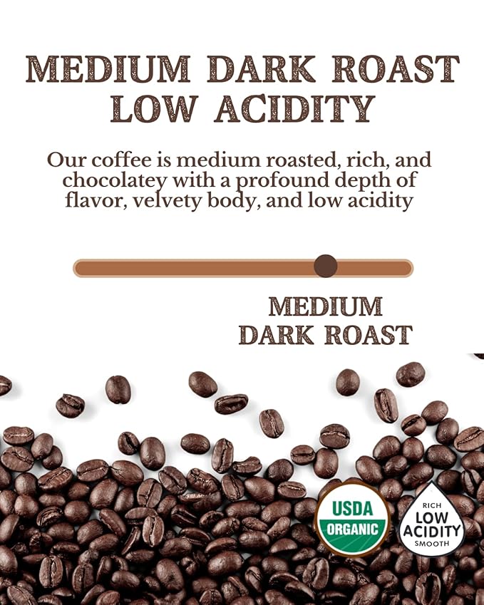 5LB Subtle Earth Organic Coffee - Medium Dark Roast - Whole Bean Coffee - 100% Arabica Beans - Low Acidity and Non-GMO - 5lb bag
