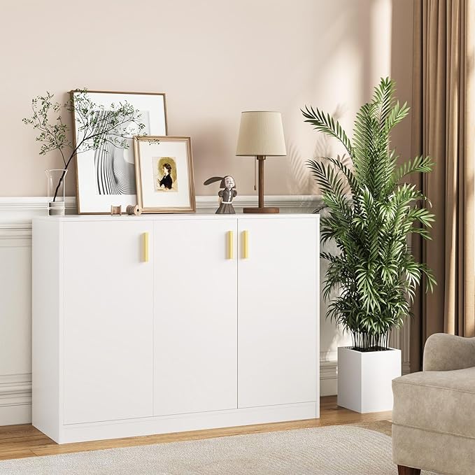 Cozy Castle Buffet Cabinet with Storage, Accent Storage Cabinet with Doors and Shelves, Wood Coffee Bar Sideboard Console Table for Kitchen Living Room Entryway Hallway, 35.4" Tall White