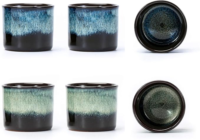 Japanese Tea Cups Set of 6 Ceramic Tea Cups, 2.5 Ounces Ceramic Cups, Matcha Cups(mixed interior&exterior)