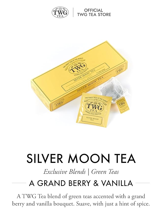 TWG Tea | Silver Moon Tea | Green Tea | Grand Berry & Vanilla | 15 Hand Sewn Cotton Tea Bags | Gift Set