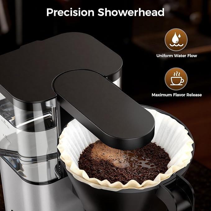 Kismile 8-Cup Drip Coffee Maker,Automatic pour over coffee machine,Portable Stainless Steel Coffee Maker, Dishwasher Safe, SCA Certified, 1300L/44 ounce, Hot & Iced, Silver