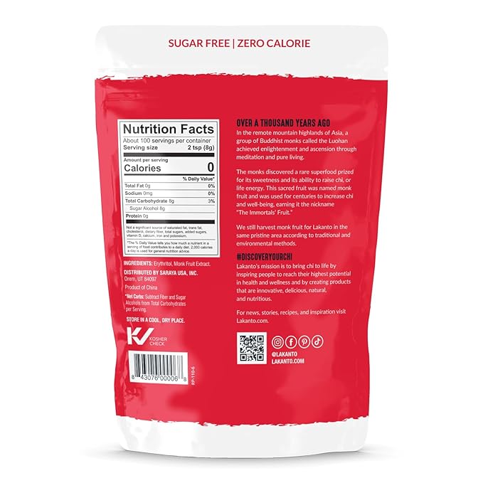 Lakanto Monk Fruit Sweetener with Erythritol, White Sugar Substitute, Monk Fruit Extract, Classic White Sugar Replacement for Baking, Coffee, Tea, Gluten Free, Low Carb, Non GMO, Keto, 1.76 LB Bag
