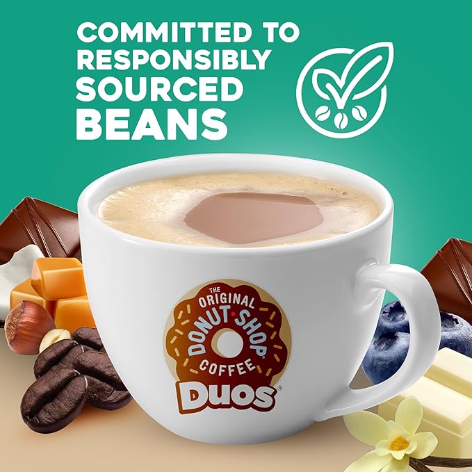 The Original Donut Shop Duos Nutty + Caramel Coffee, Keurig Single Serve K-Cup Pods, Light Roast Coffee, 60 Count, (6 Packs of 10)