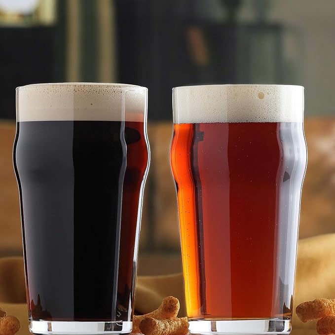 LAV Pint Beer Glasses Set of 6 x 19 oz - Traditional British Pub Pint Glasses - Large Craft Clear Beer, Iced Latte Glasses - Easy Stacking & Lead-Free & Gift Option