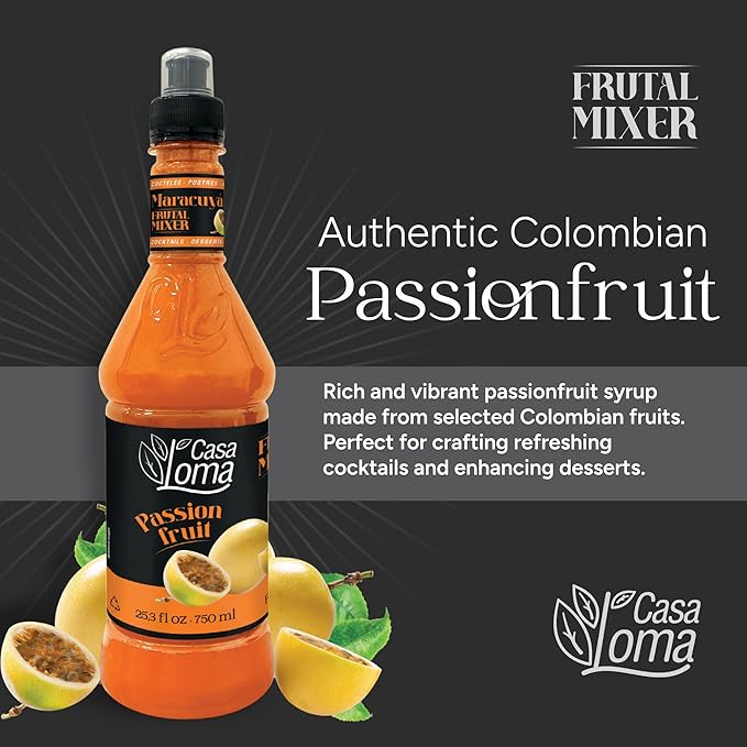 Casa Loma Premium Passionfruit Syrup – 750 ml Authentic Colombian Gourmet Artisan Crafted Syrup Sauce for Beverages, Desserts, Cooking & Mixology, Made with Real Fruit, Vegan, Non-GMO, and Gluten-Free